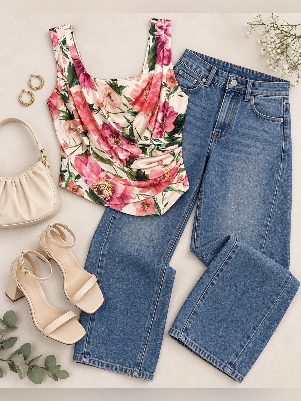 Express Satin Floral Draped Corset Tank Top Small Pink Dahlia Print